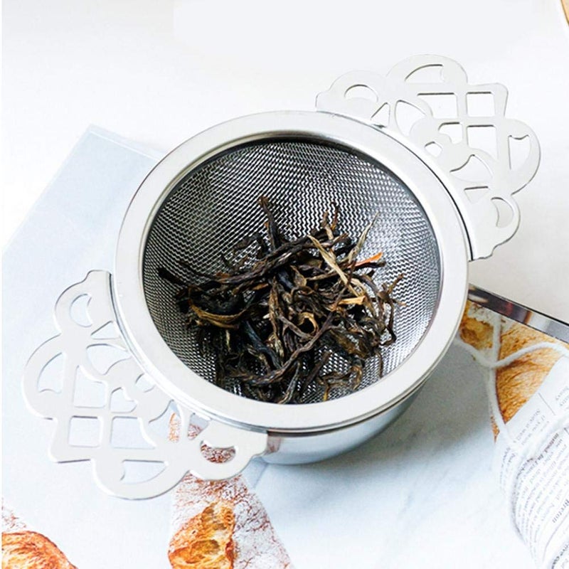 YUDONG 2 Pack Tea Strainers with Drip Bowls,Stainless Steel Loose Leaf Tea Strainers-The Empress Tea Strainer Mesh Tea Infuse with Double Winged Handles-Silver2 - Image 3